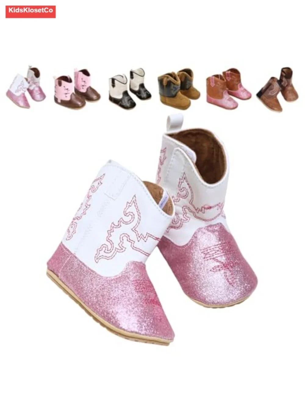 Baby Cowboy Boots Embroidery Western Sequin Leather Round Toe Ankle High Hook &